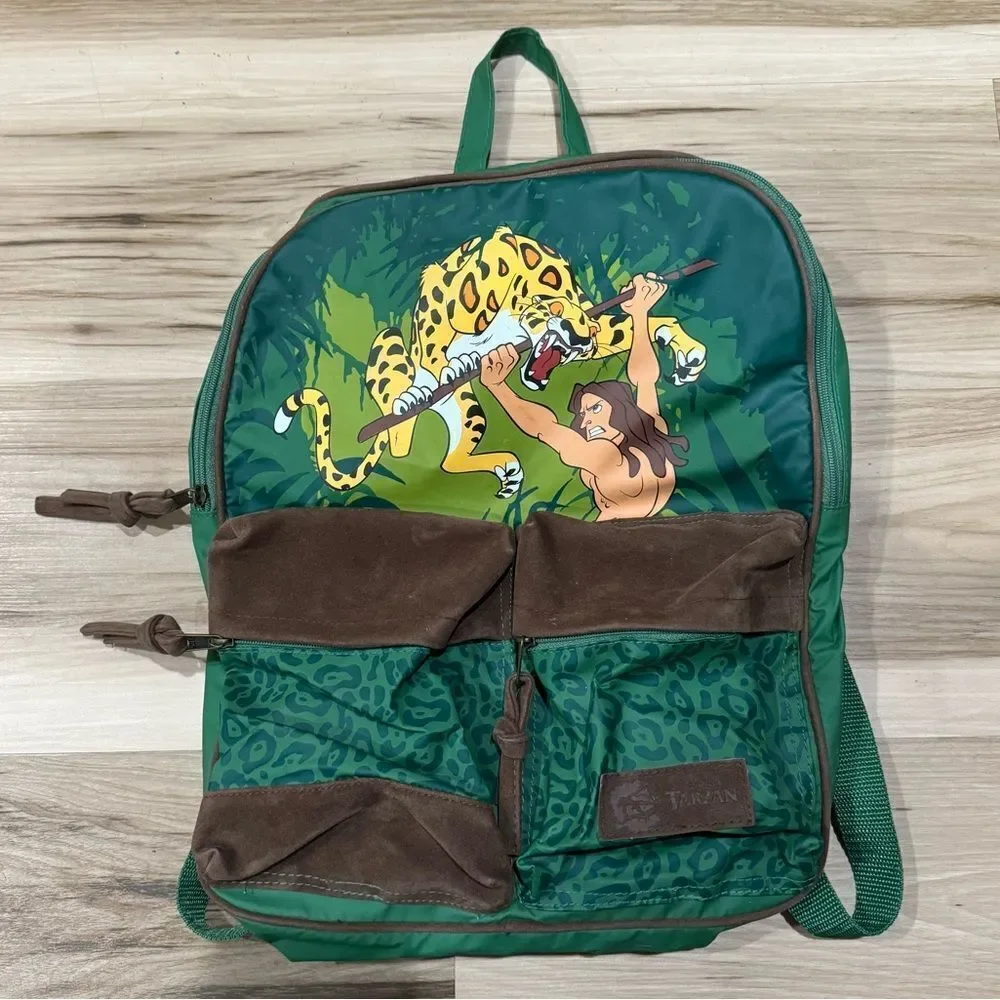 Vintage Disney Tarzan Green Backpack with Leopard Print RARE 90’s